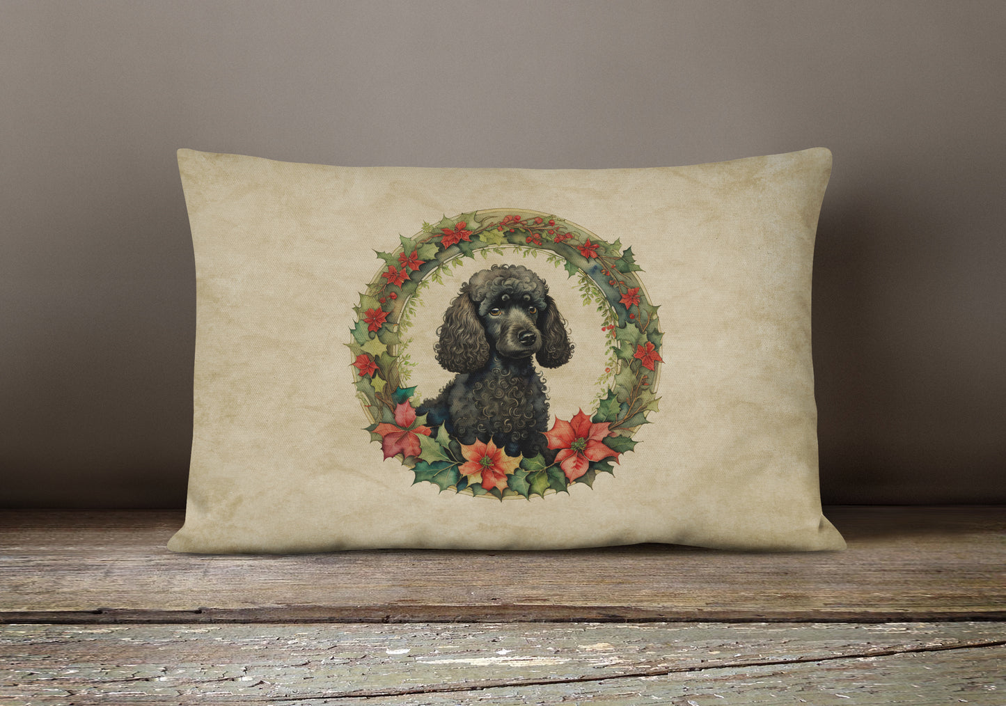 Poodle Christmas Flowers Throw Pillow