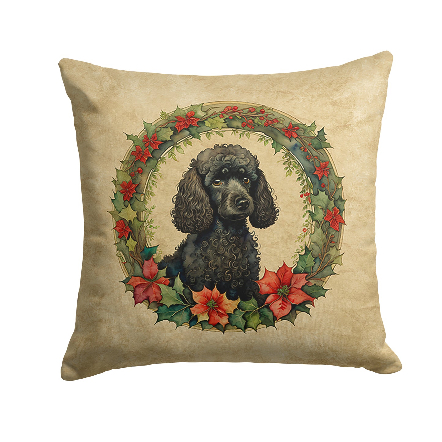 Buy this Poodle Christmas Flowers Throw Pillow