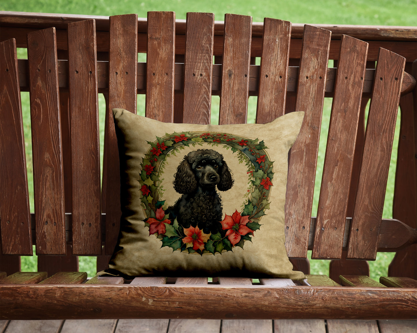 Poodle Christmas Flowers Throw Pillow