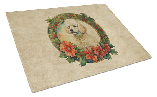 Buy this Poodle Christmas Flowers Glass Cutting Board