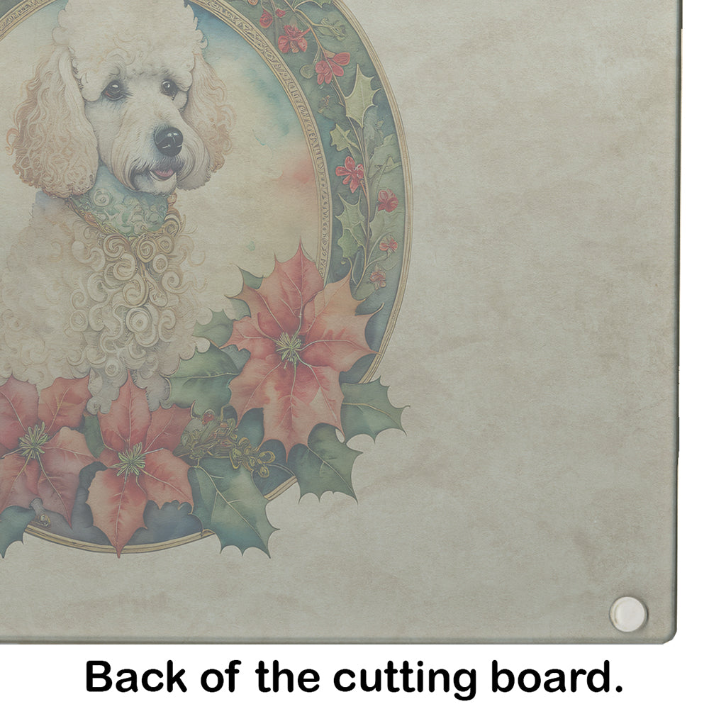 Poodle Christmas Flowers Glass Cutting Board