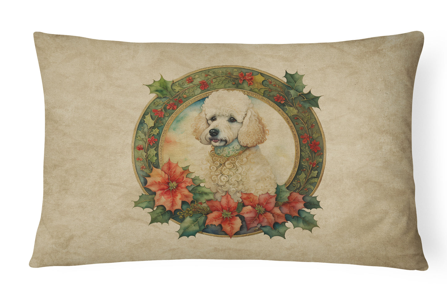 Buy this Poodle Christmas Flowers Throw Pillow