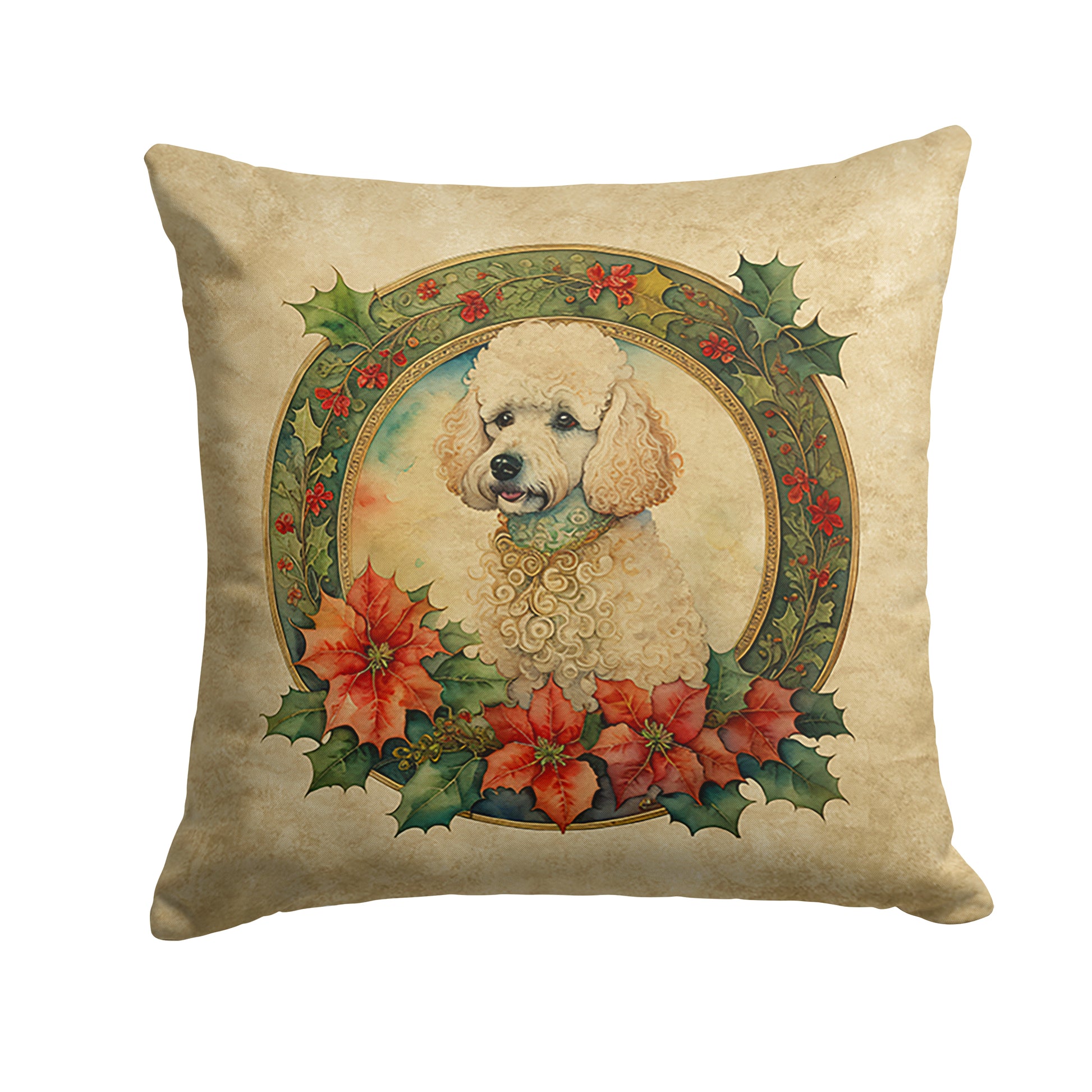 Buy this Poodle Christmas Flowers Throw Pillow