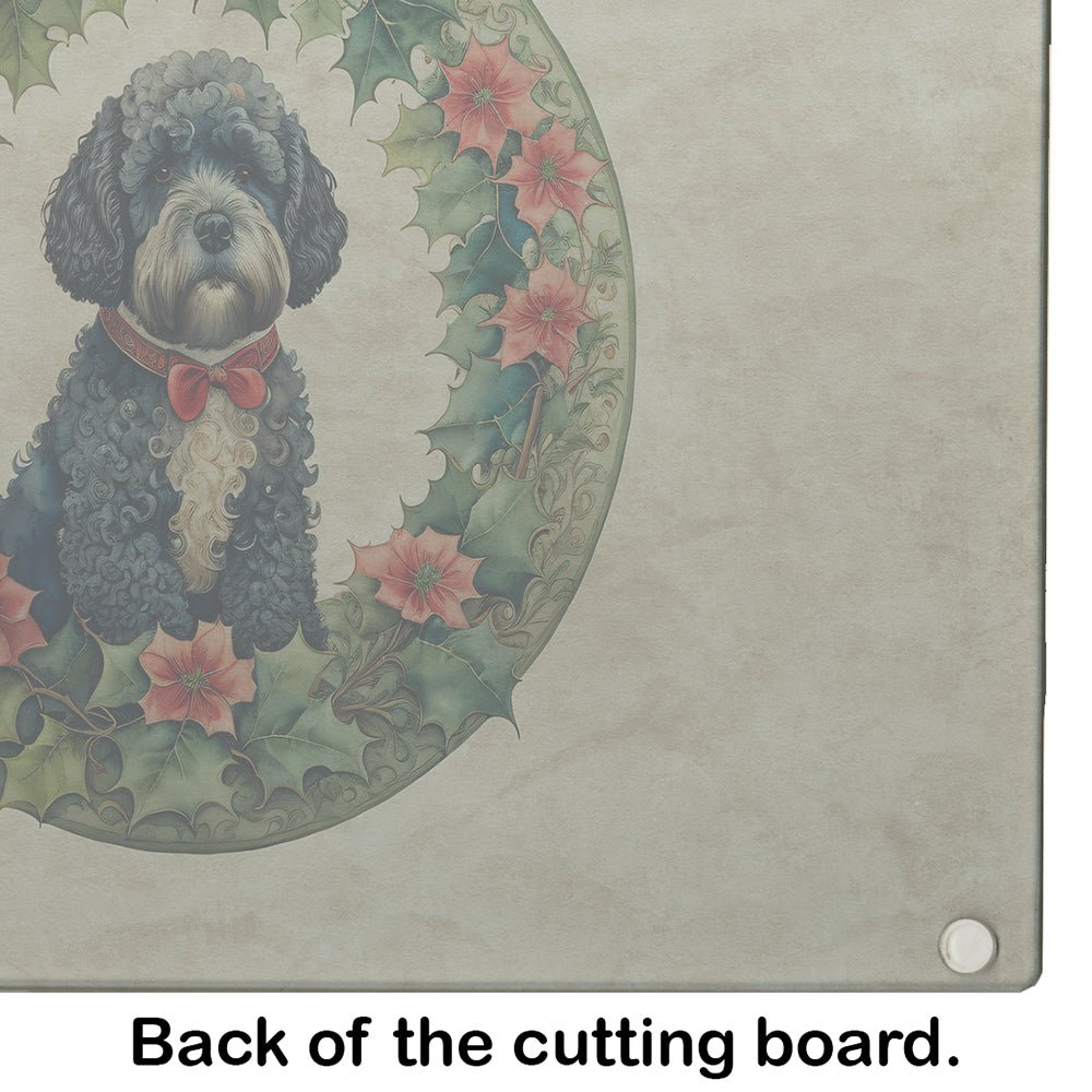 Portuguese Water Dog Christmas Flowers Glass Cutting Board