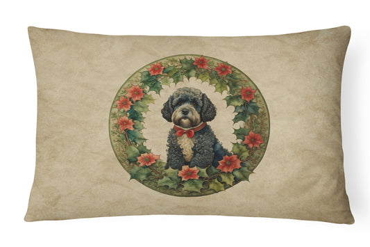 Buy this Portuguese Water Dog Christmas Flowers Throw Pillow