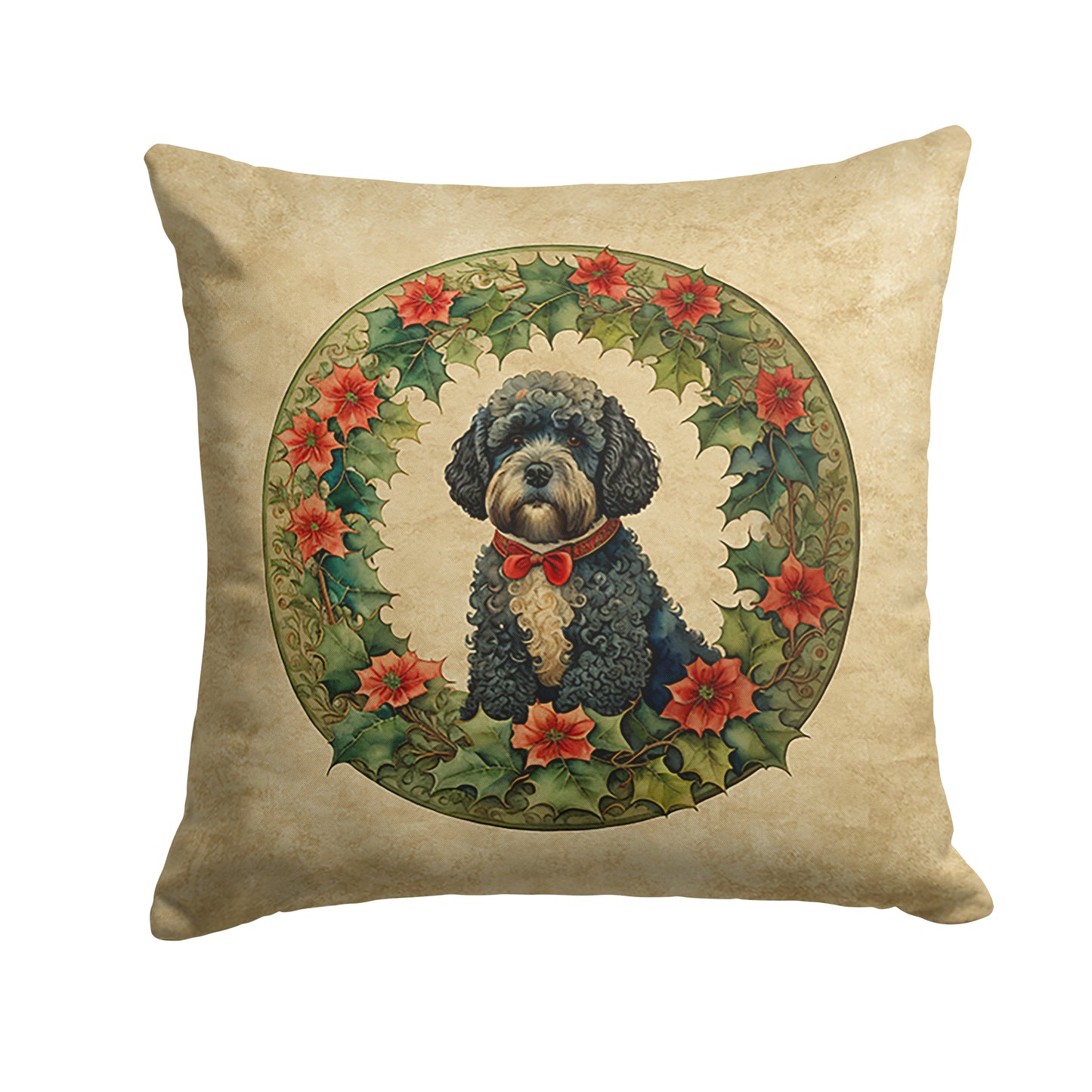 Buy this Portuguese Water Dog Christmas Flowers Throw Pillow