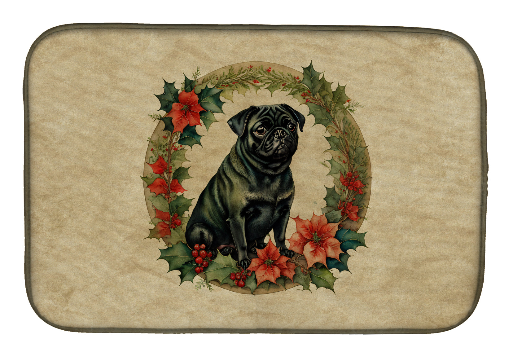 Buy this Pug Christmas Flowers Dish Drying Mat