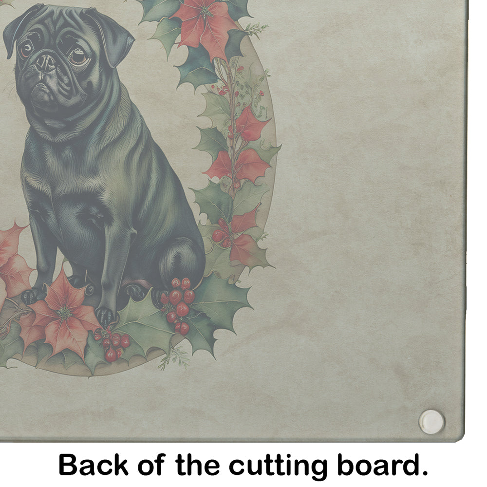 Pug Christmas Flowers Glass Cutting Board