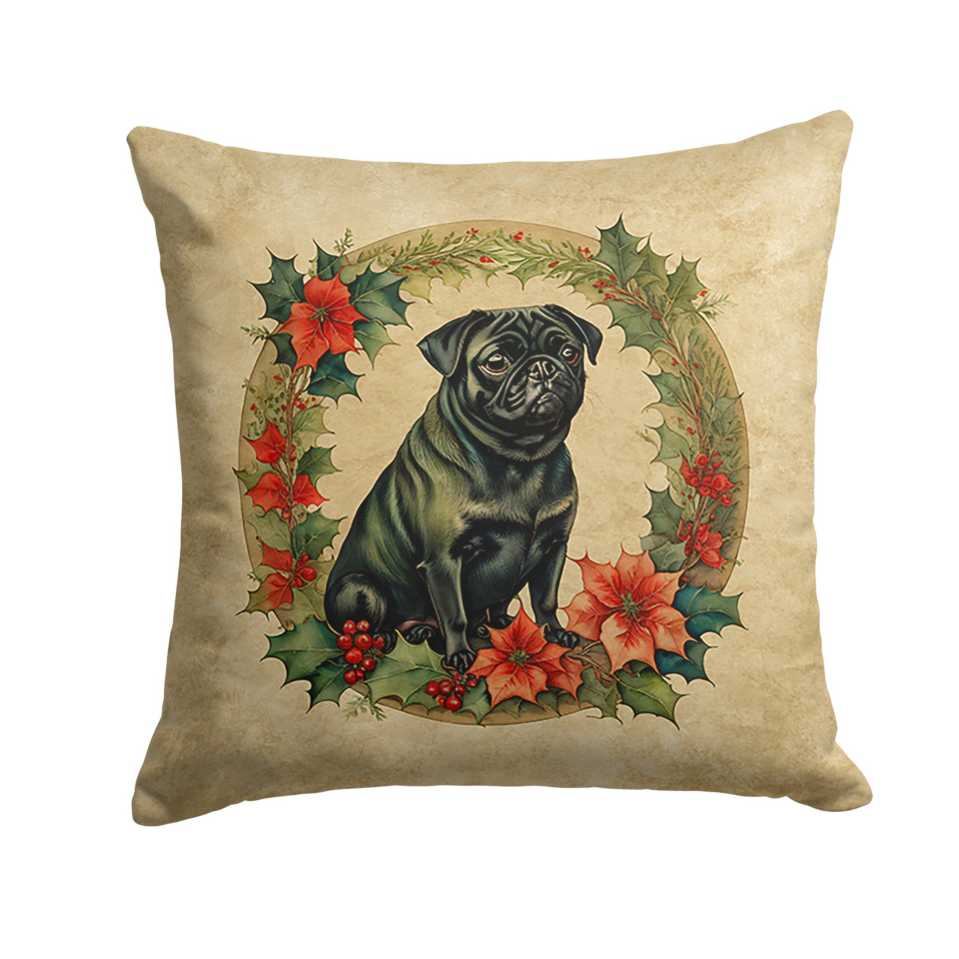 Buy this Pug Christmas Flowers Throw Pillow