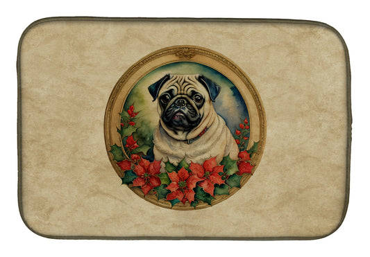 Buy this Pug Christmas Flowers Dish Drying Mat