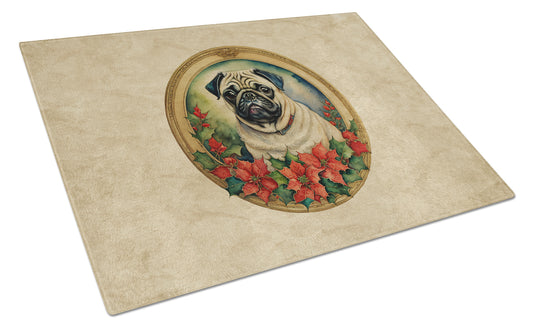 Buy this Pug Christmas Flowers Glass Cutting Board