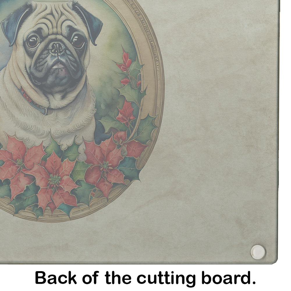 Pug Christmas Flowers Glass Cutting Board