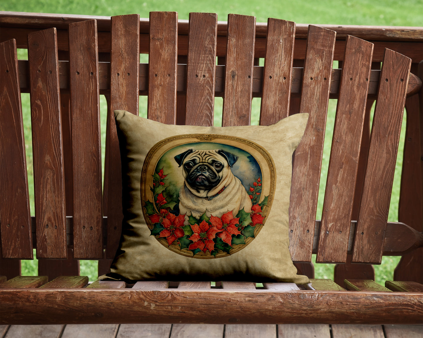 Pug Christmas Flowers Throw Pillow