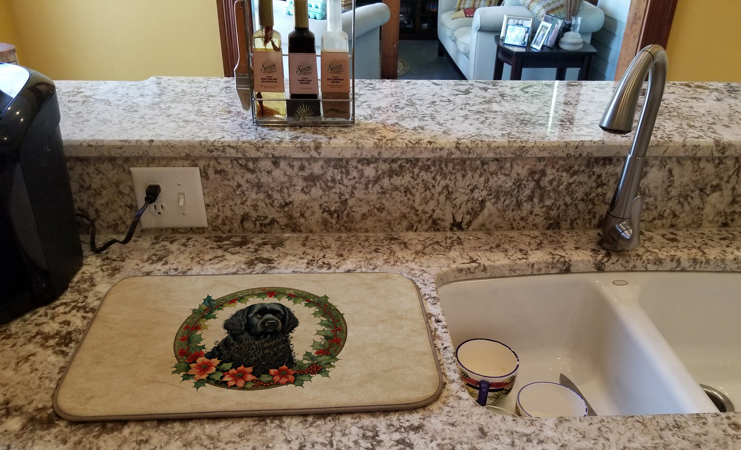 Puli Christmas Flowers Dish Drying Mat
