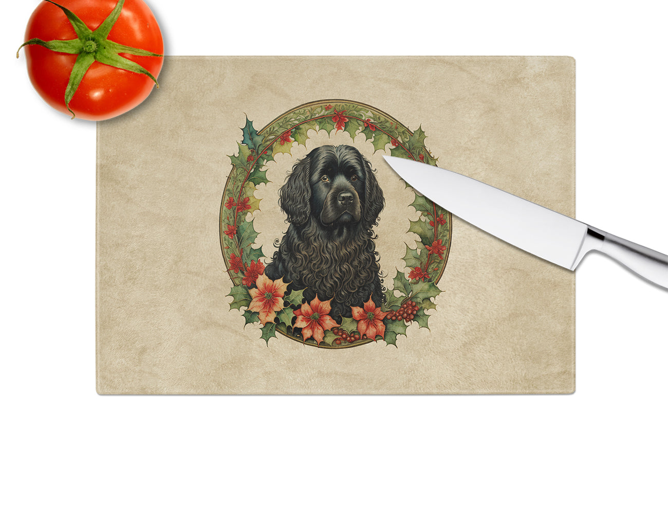 Puli Christmas Flowers Glass Cutting Board