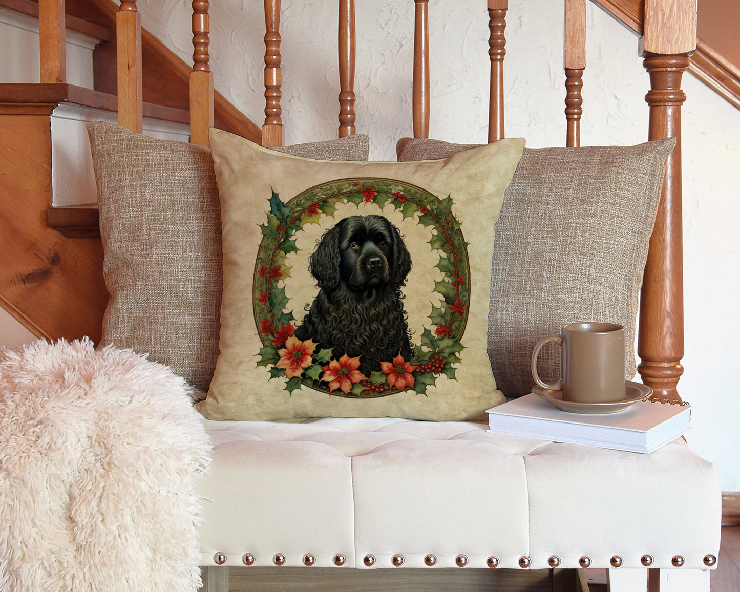 Puli Christmas Flowers Throw Pillow