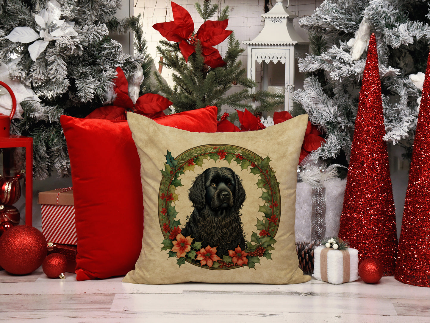 Puli Christmas Flowers Throw Pillow