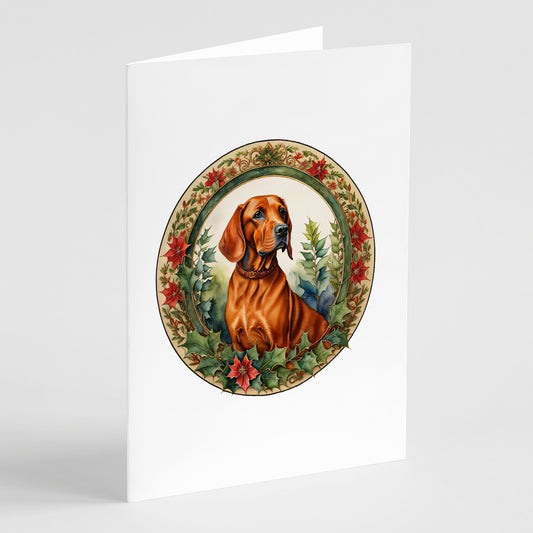 Buy this Red Redbone Coonhound Christmas Flowers Greeting Cards Pack of 8