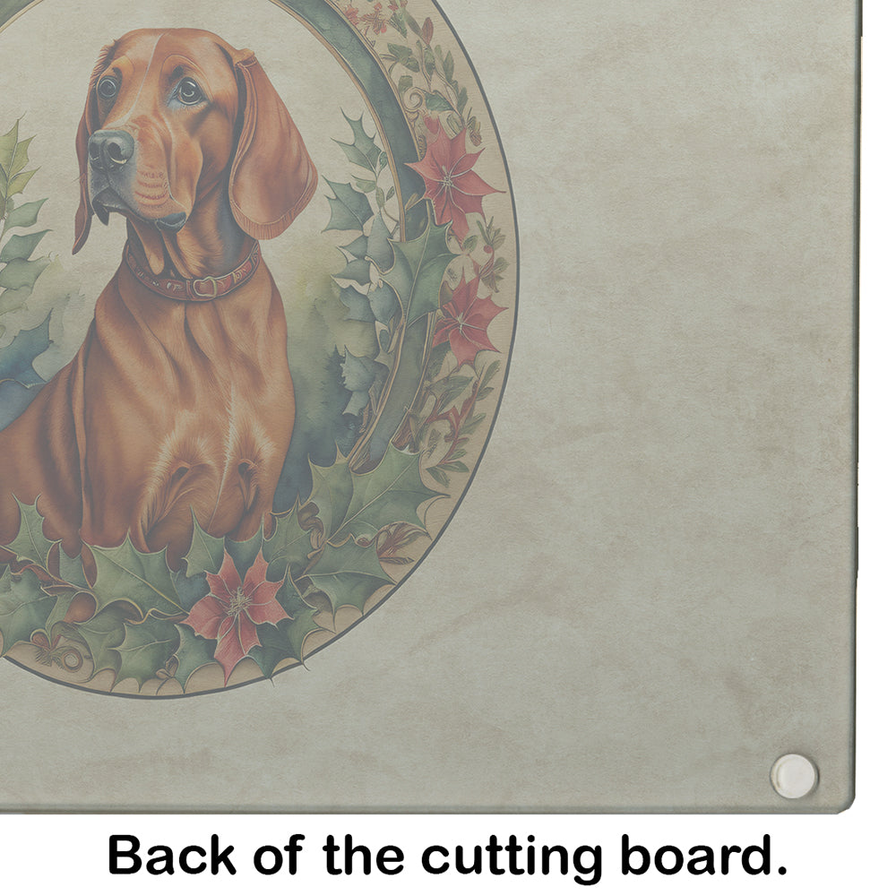 Red Redbone Coonhound Christmas Flowers Glass Cutting Board