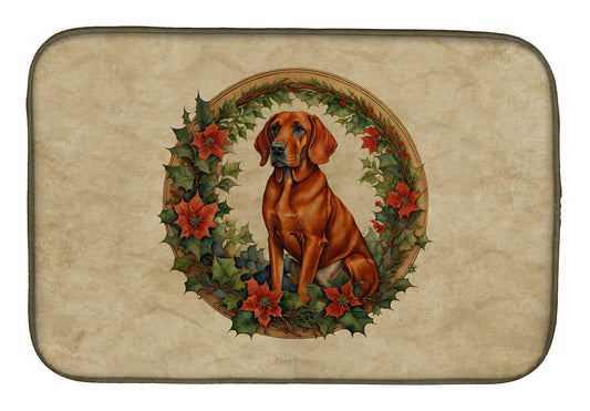 Buy this Red Redbone Coonhound Christmas Flowers Dish Drying Mat