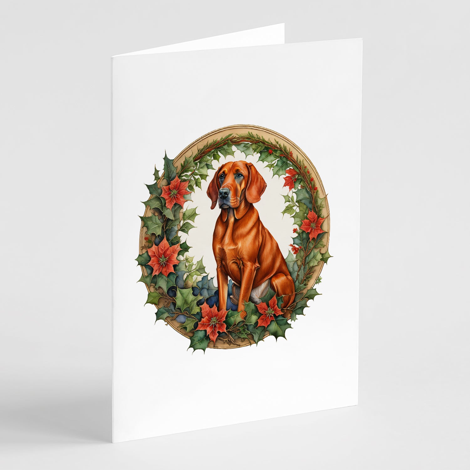 Buy this Red Redbone Coonhound Christmas Flowers Greeting Cards Pack of 8