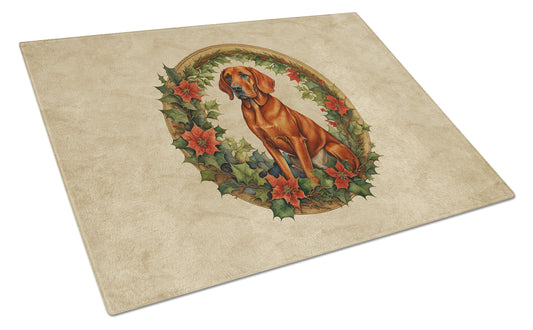 Buy this Red Redbone Coonhound Christmas Flowers Glass Cutting Board