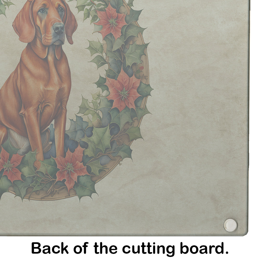 Red Redbone Coonhound Christmas Flowers Glass Cutting Board