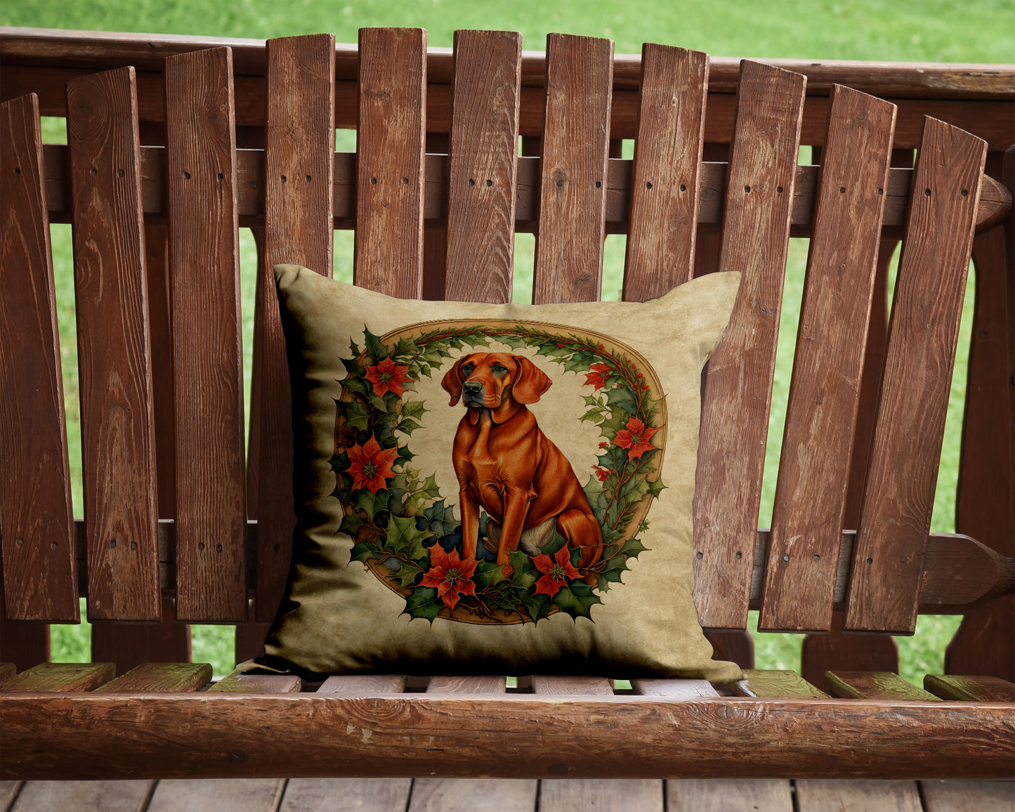 Red Redbone Coonhound Christmas Flowers Throw Pillow