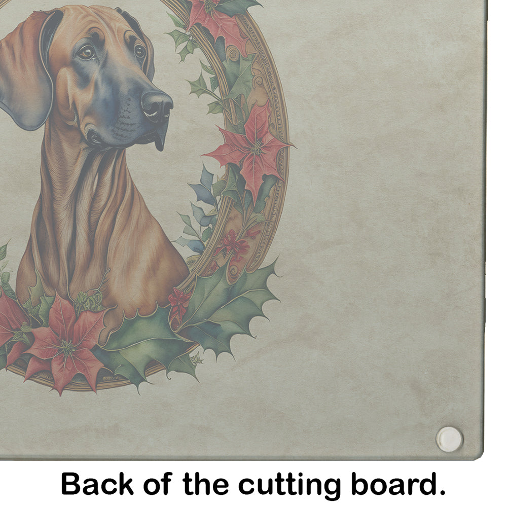 Rhodesian Ridgeback Christmas Flowers Glass Cutting Board