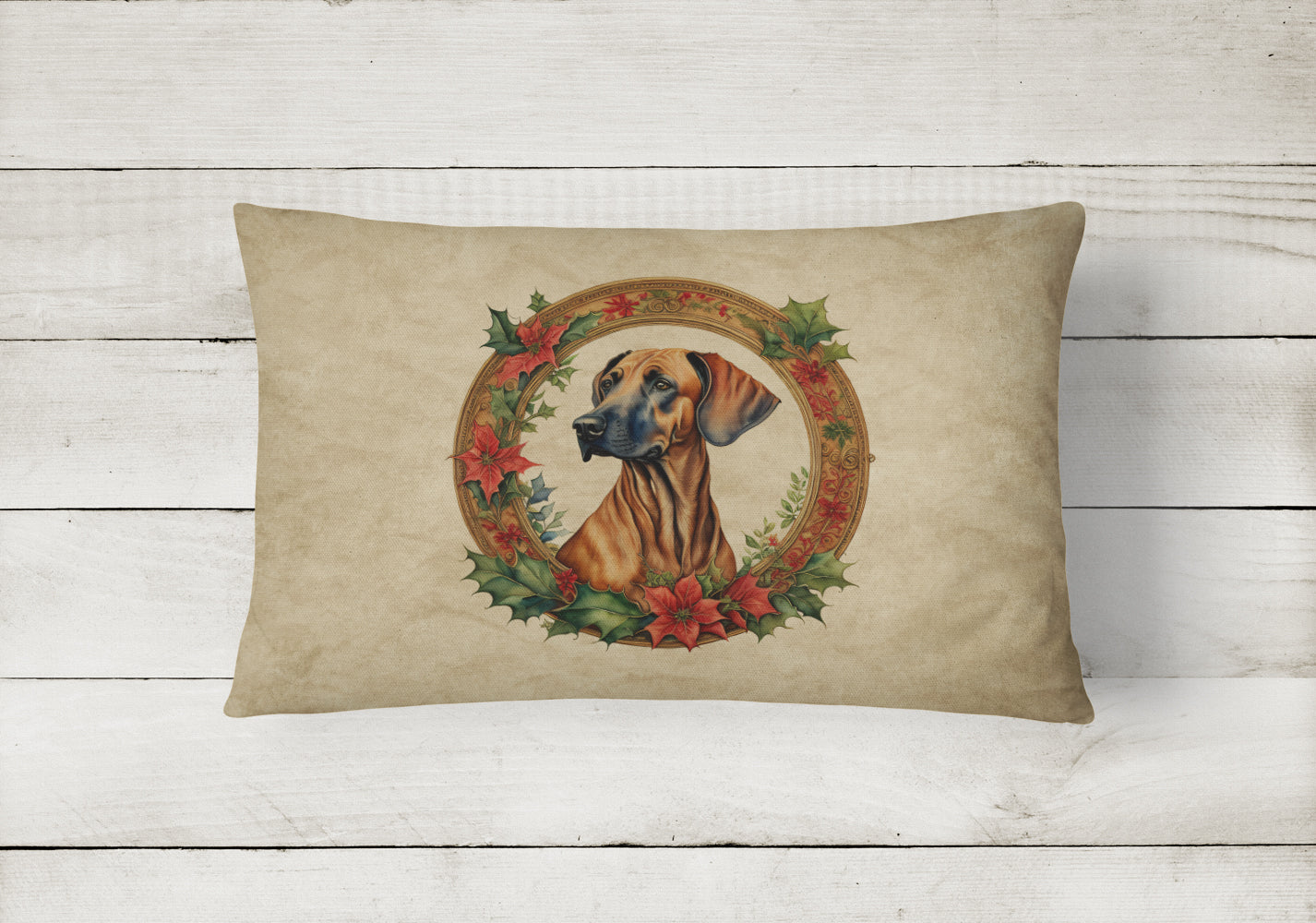 Rhodesian Ridgeback Christmas Flowers Throw Pillow