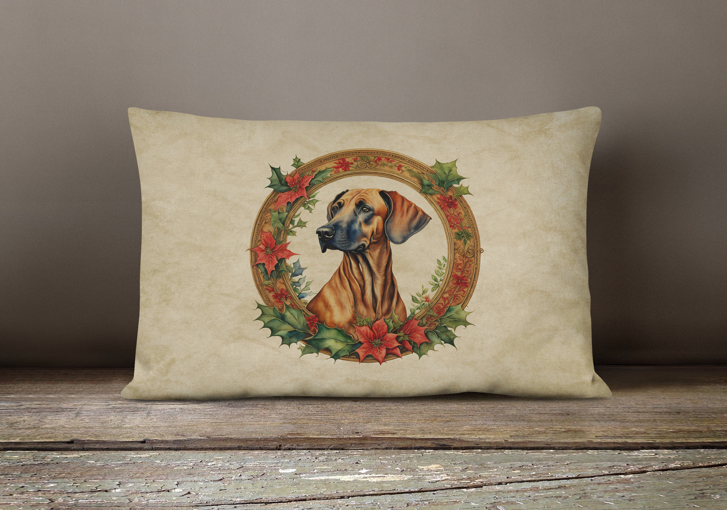 Rhodesian Ridgeback Christmas Flowers Throw Pillow