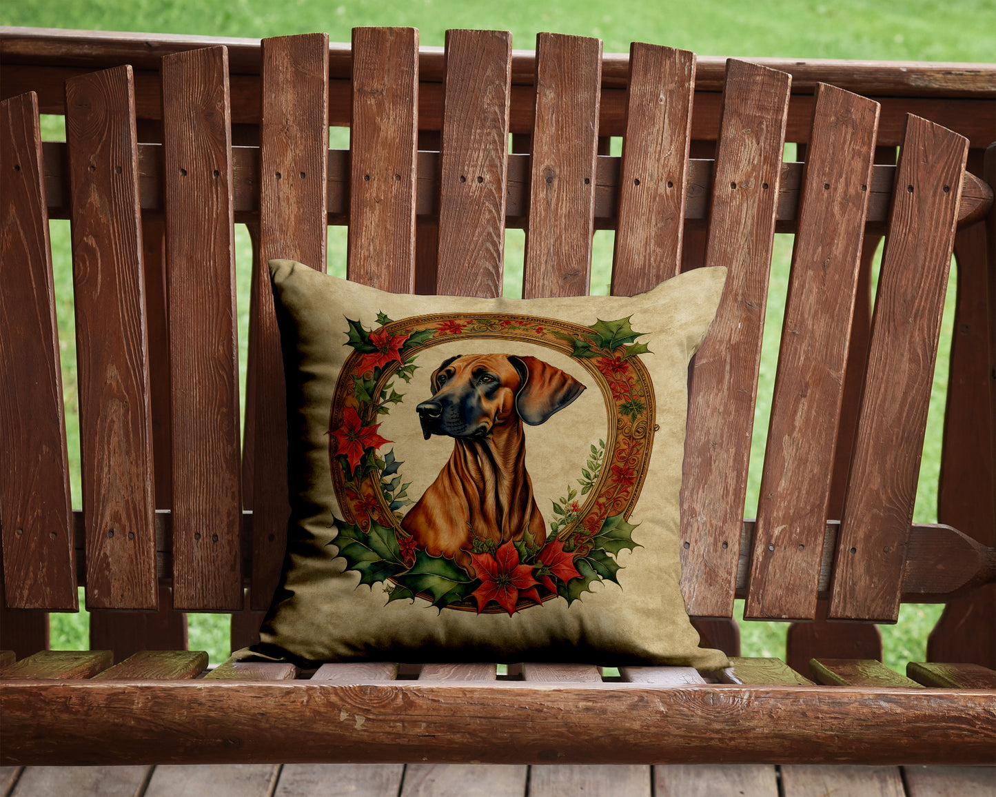 Rhodesian Ridgeback Christmas Flowers Throw Pillow