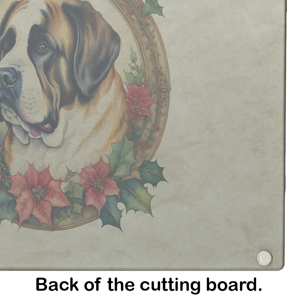 Saint Bernard Christmas Flowers Glass Cutting Board