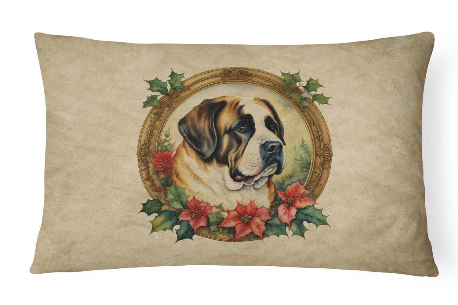 Buy this Saint Bernard Christmas Flowers Throw Pillow