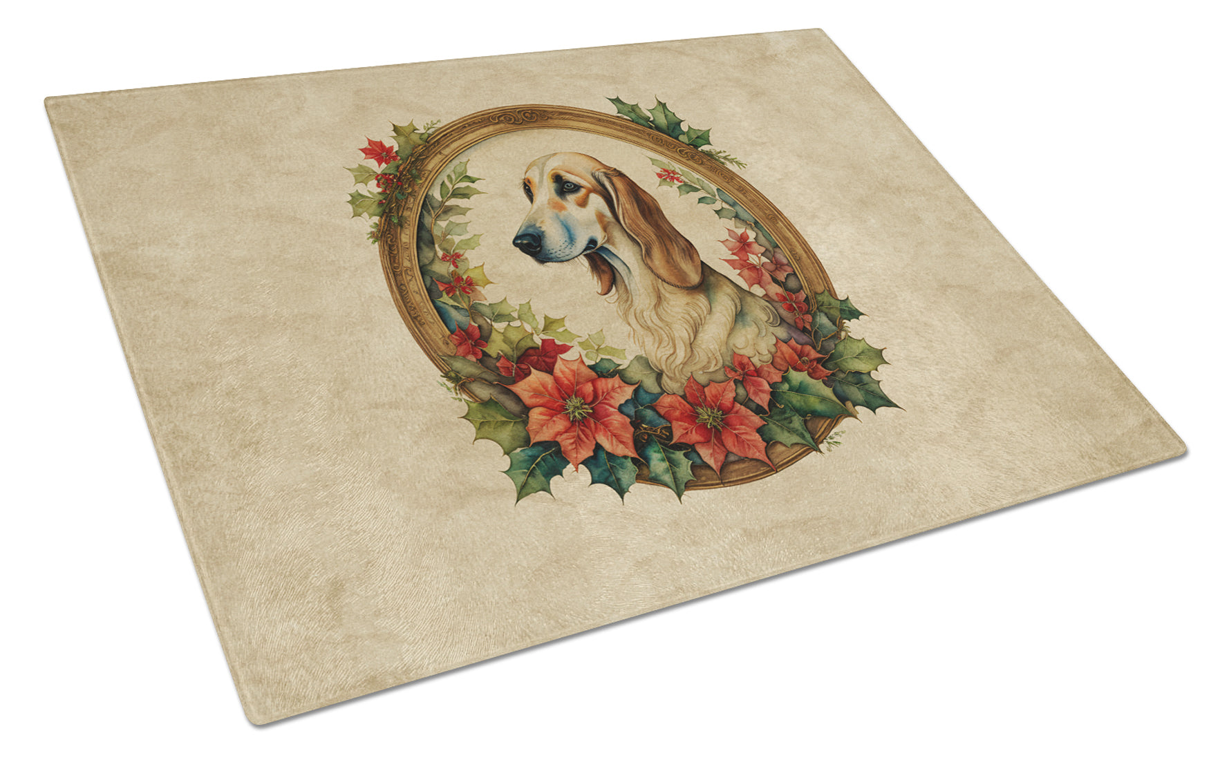 Buy this Saluki Christmas Flowers Glass Cutting Board