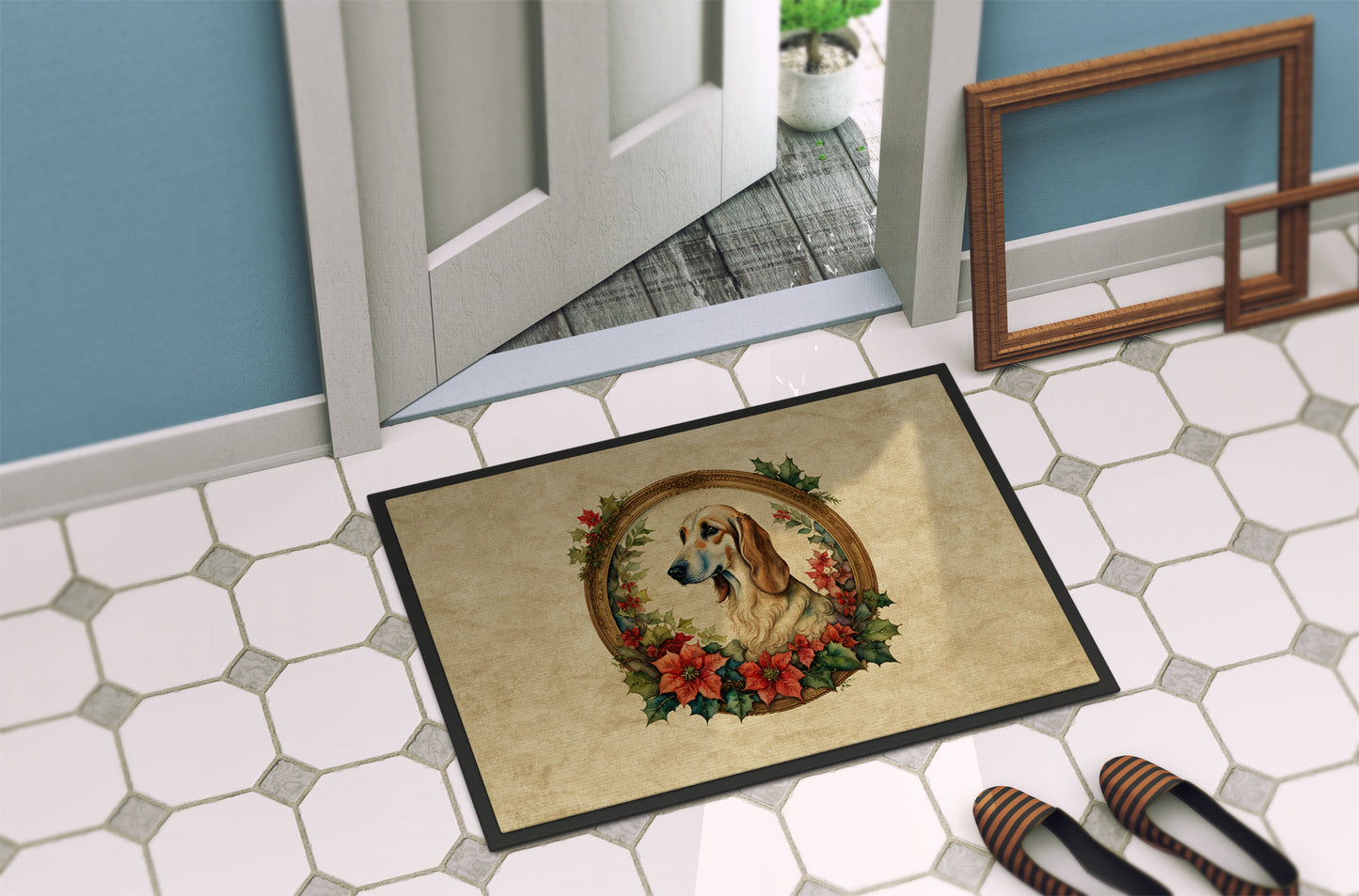 Saluki Christmas Flowers Doormat