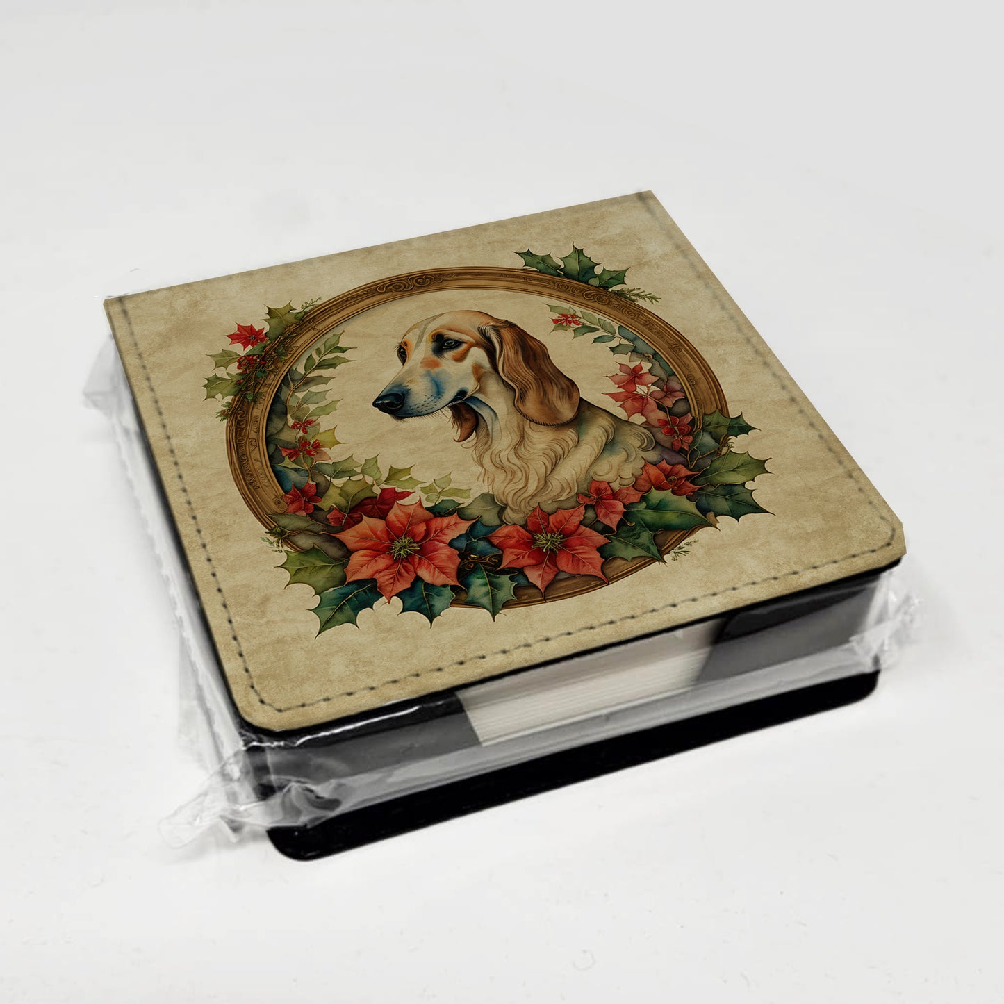 Saluki Christmas Flowers PU Leather Note Paper Holder