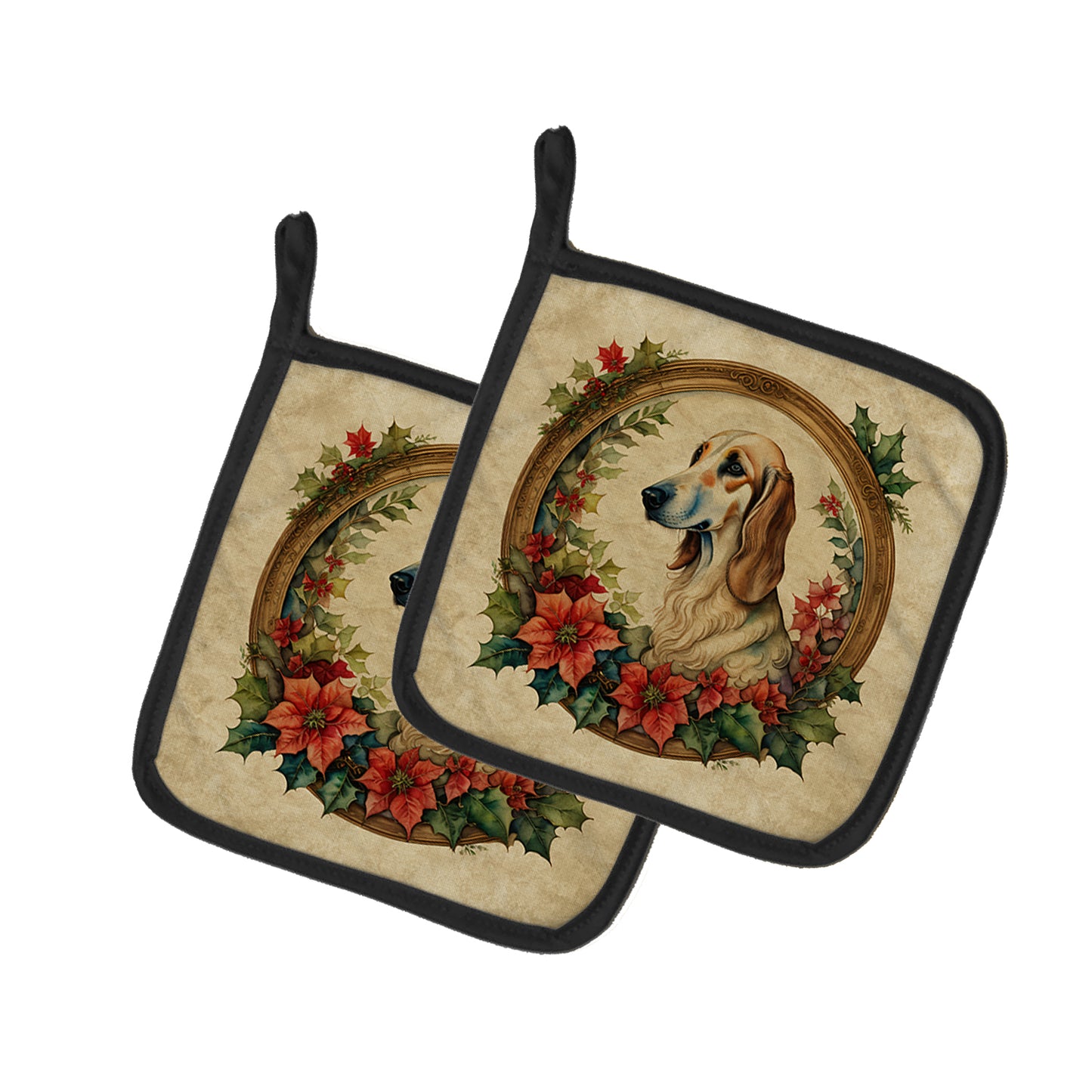 Buy this Saluki Christmas Flowers Pair of Pot Holders