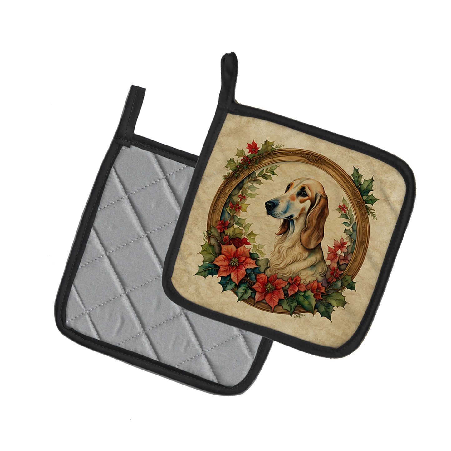 Saluki Christmas Flowers Pair of Pot Holders