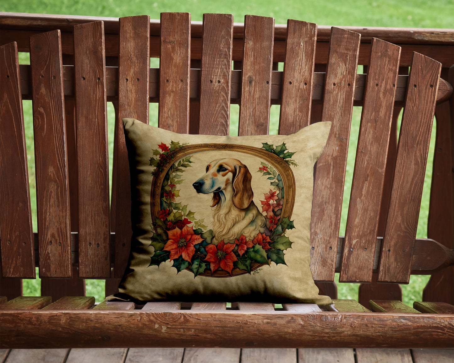 Saluki Christmas Flowers Throw Pillow