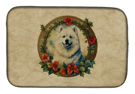 Buy this Samoyed Christmas Flowers Dish Drying Mat