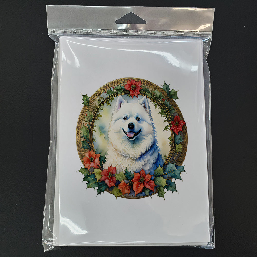 Samoyed Christmas Flowers Greeting Cards Pack of 8