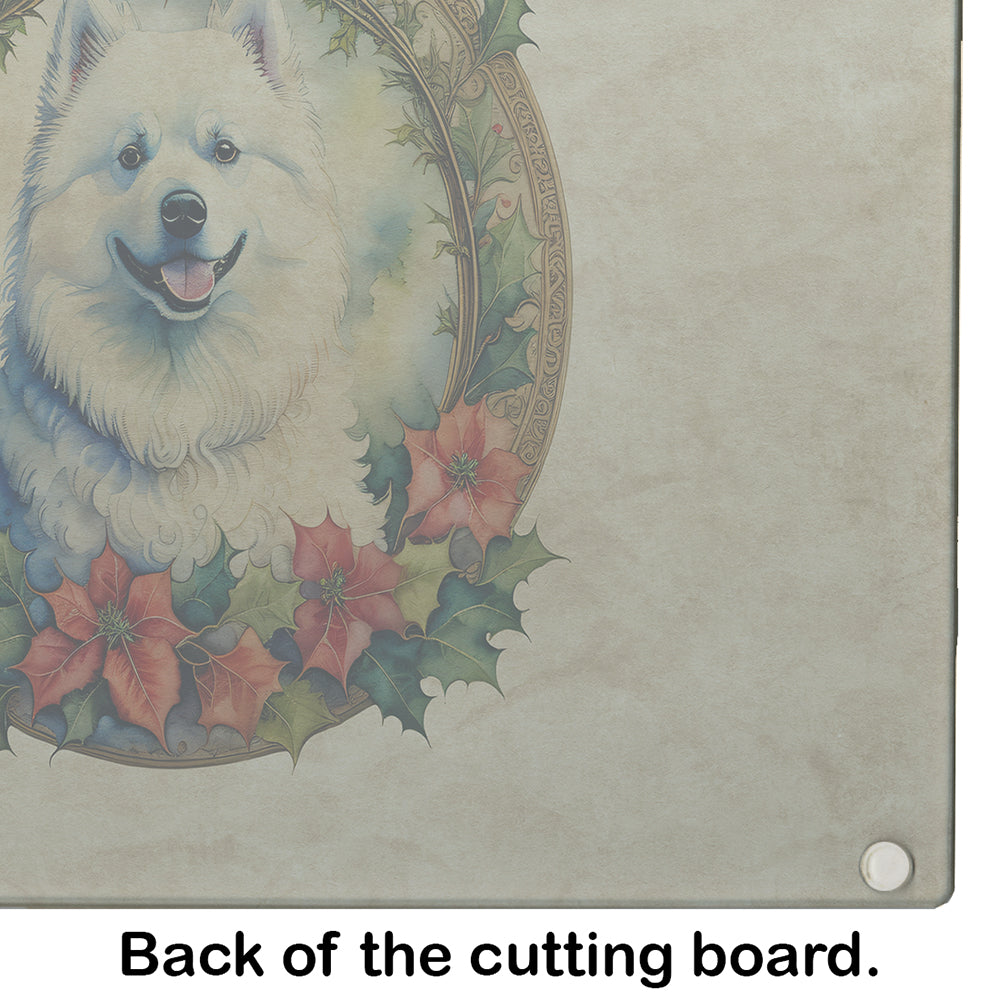 Samoyed Christmas Flowers Glass Cutting Board