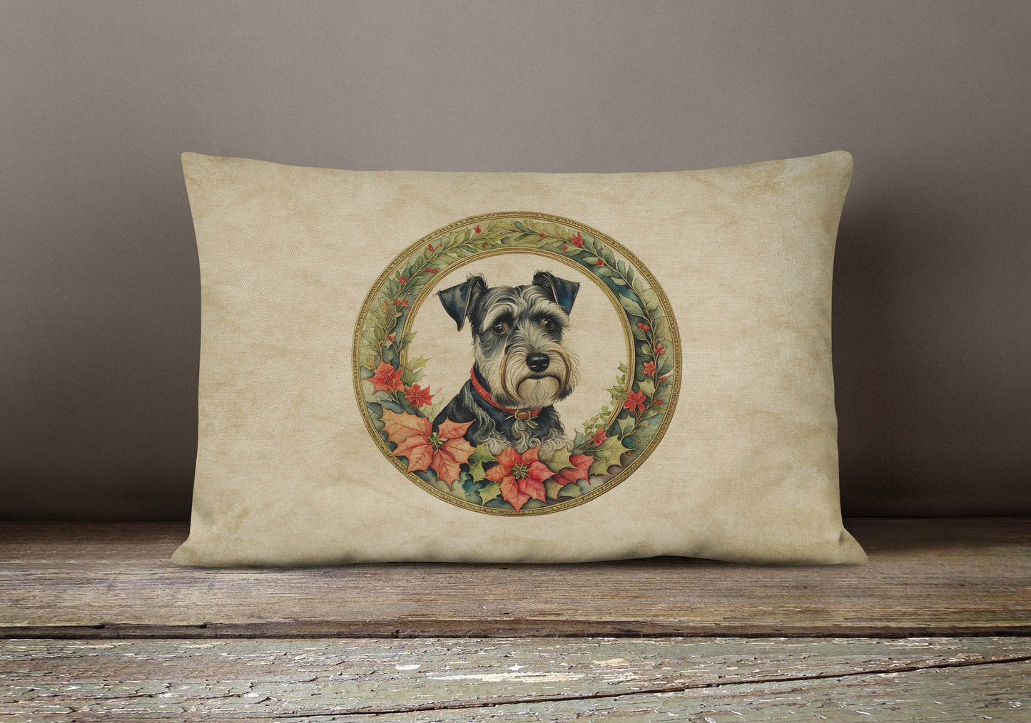 Schnauzer Christmas Flowers Throw Pillow