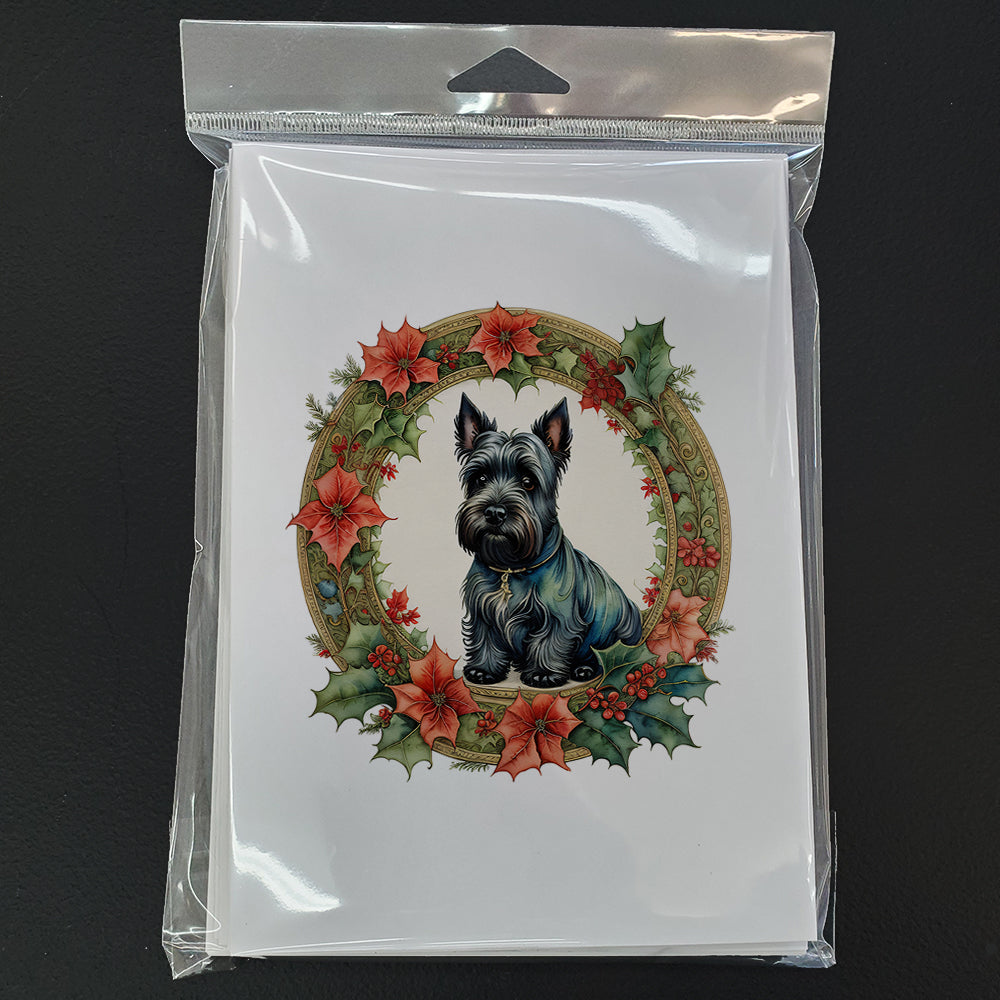 Scottish Terrier Christmas Flowers Greeting Cards Pack of 8