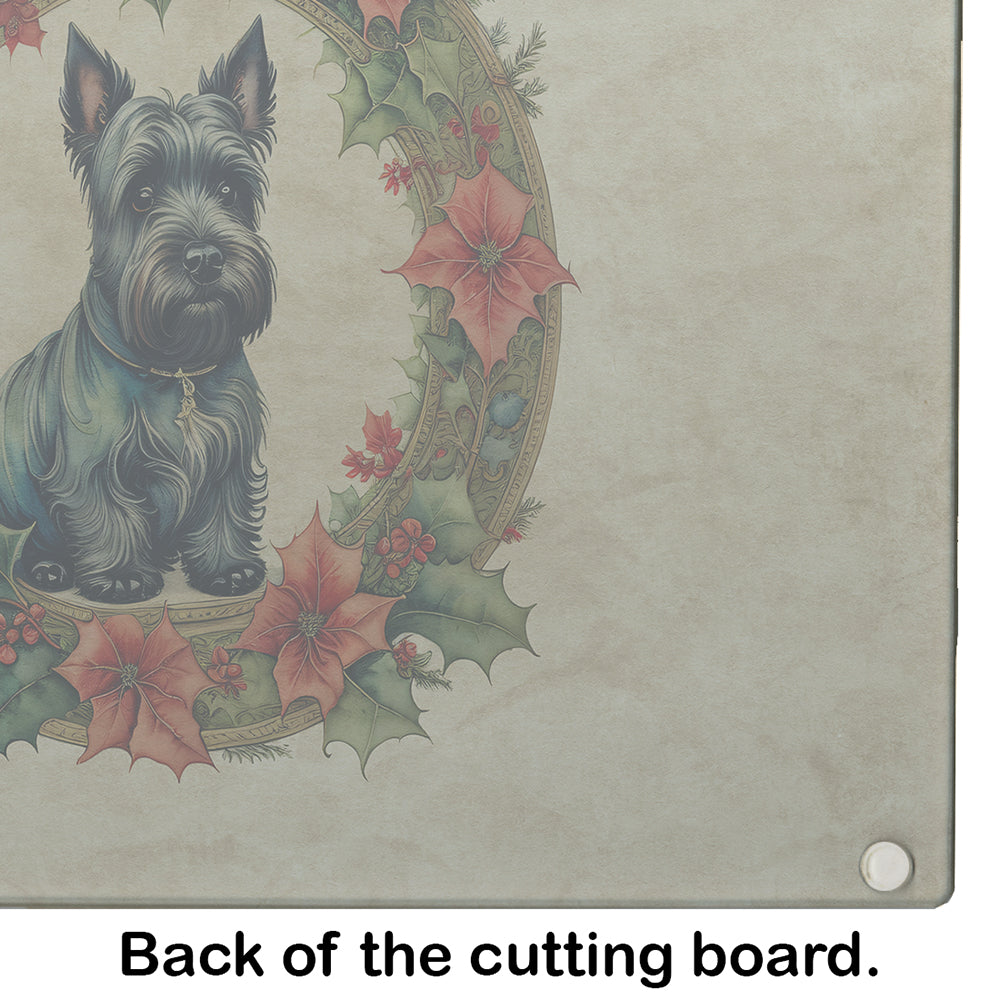 Scottish Terrier Christmas Flowers Glass Cutting Board