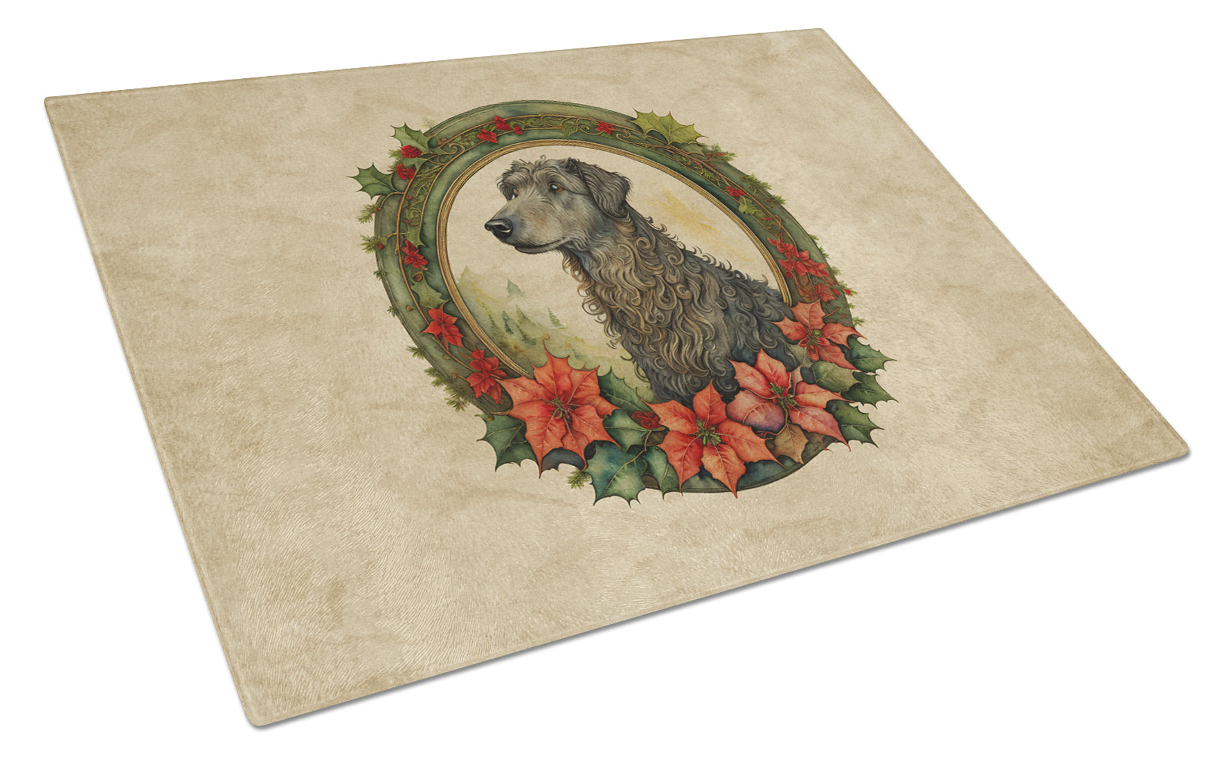 Buy this Scottish Deerhound Christmas Flowers Glass Cutting Board