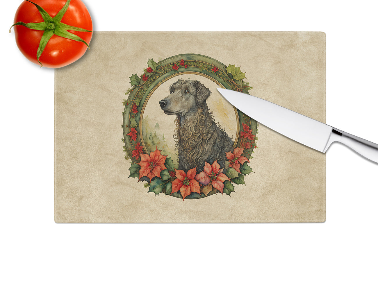 Scottish Deerhound Christmas Flowers Glass Cutting Board