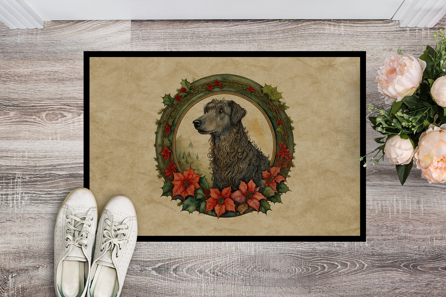 Scottish Deerhound Christmas Flowers Doormat