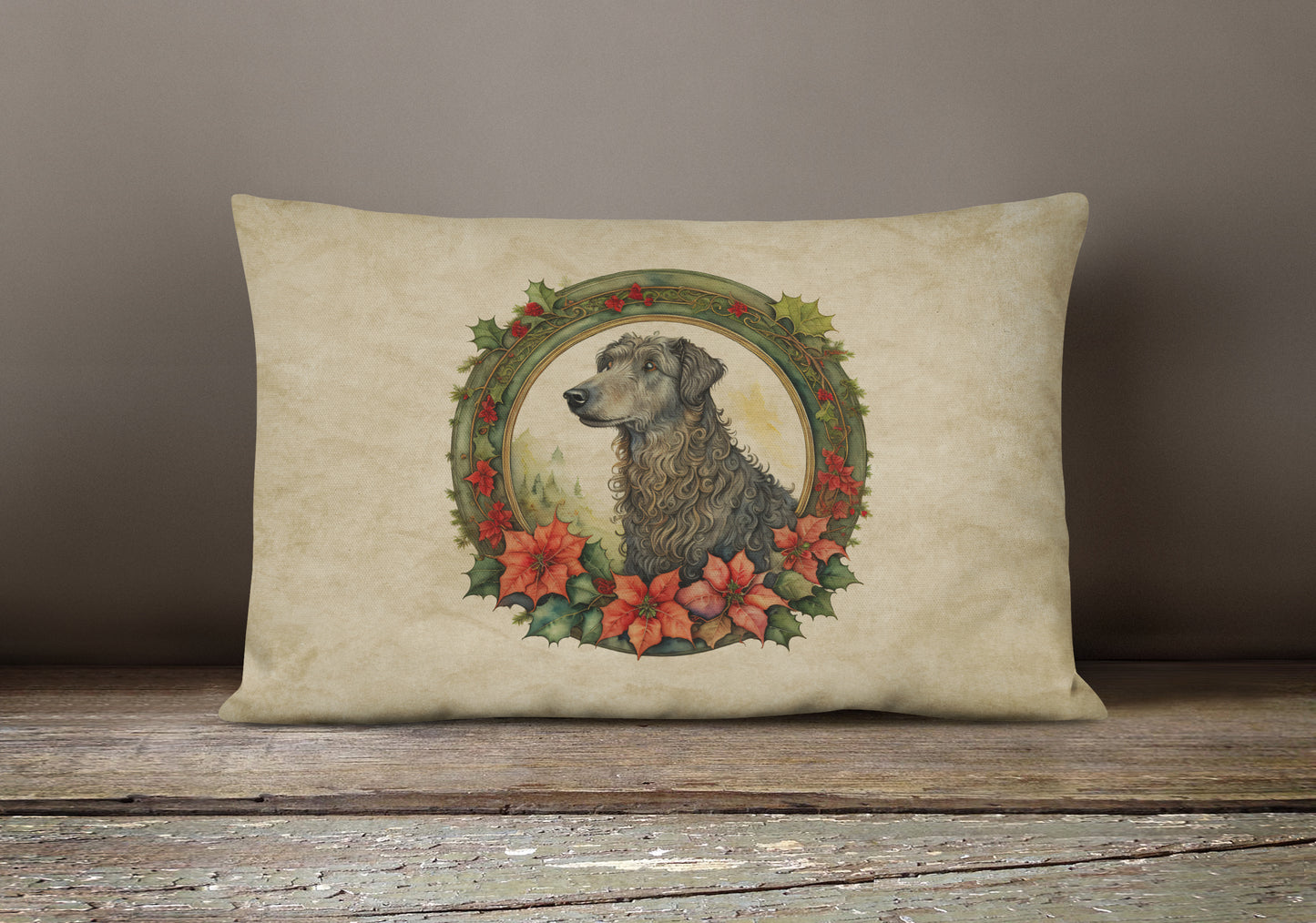 Scottish Deerhound Christmas Flowers Throw Pillow